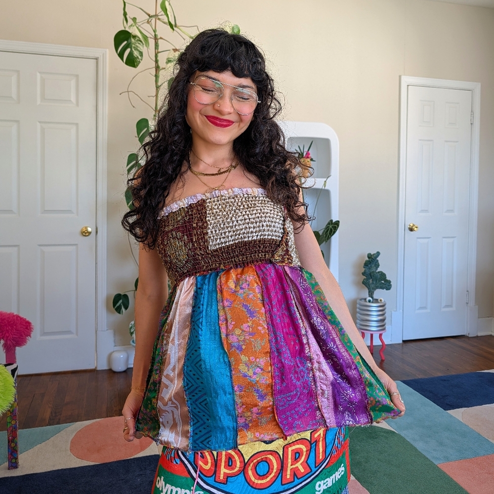 Colorful Patchwork Strapless Top - image 1